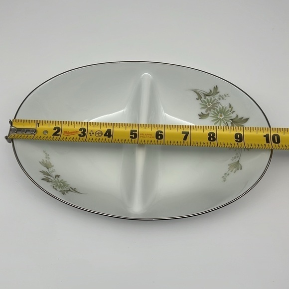 Noritake Soroya 6853 Divided Oval Serving Dish Light‎ Green Daisy Floral Pattern - Picture 8 of 9